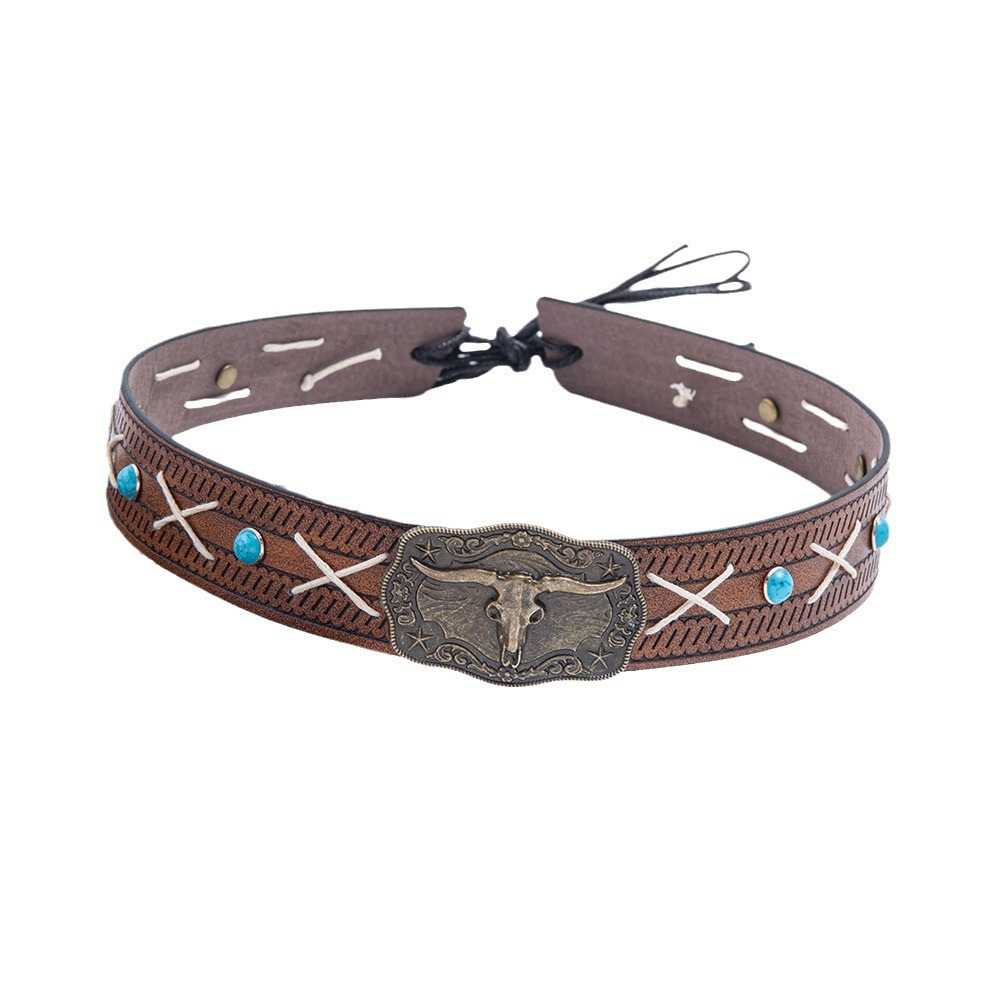New cross-border denim hat decoration belt, European and American style fashion, punk retro, versatile denim hat with rope strap