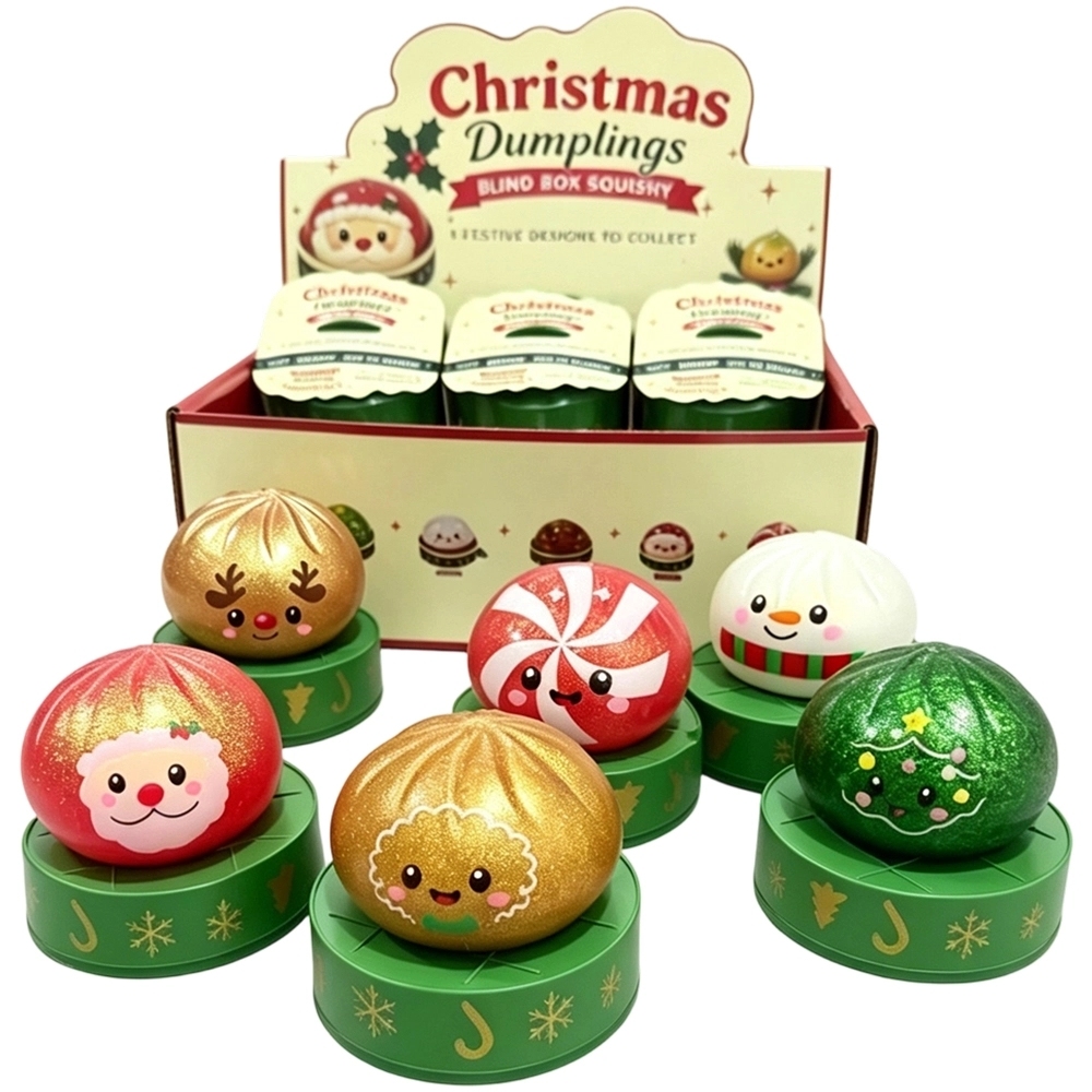 72 Pack China Warehouse Glitter TPR Moldable Xmas Squeeze Christmas Dumpling Squishy Stress Relief Fidget Toy for Kids
