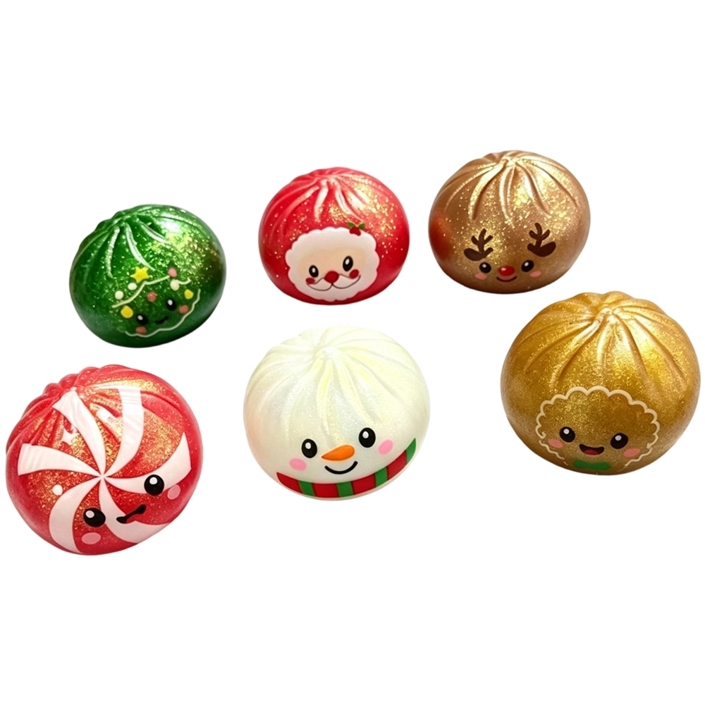 72 Pack China Warehouse Glitter TPR Moldable Xmas Squeeze Christmas Dumpling Squishy Stress Relief Fidget Toy for Kids