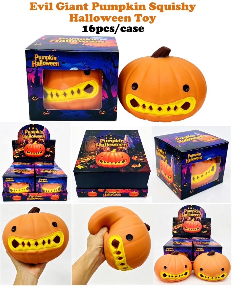 16 Pack China Warehouse Halloween Soft Jumbo Evil Giant Pumpkin Squishy ASMR Fruit Stress Relief Fidget Toys for Kids