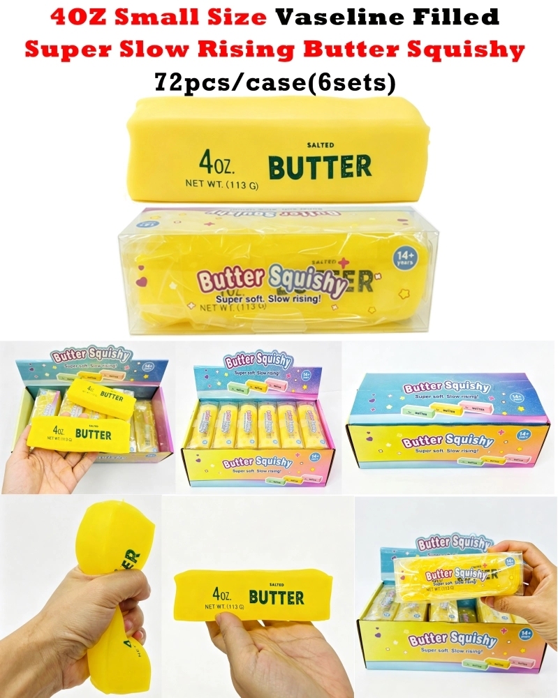 72 Pack China Warehouse 4oz Small Size Vaseline Filled Butter Squishy Super Slow Rising Food‑Shape Squeeze Stress Relief Fidget Toys for Kids
