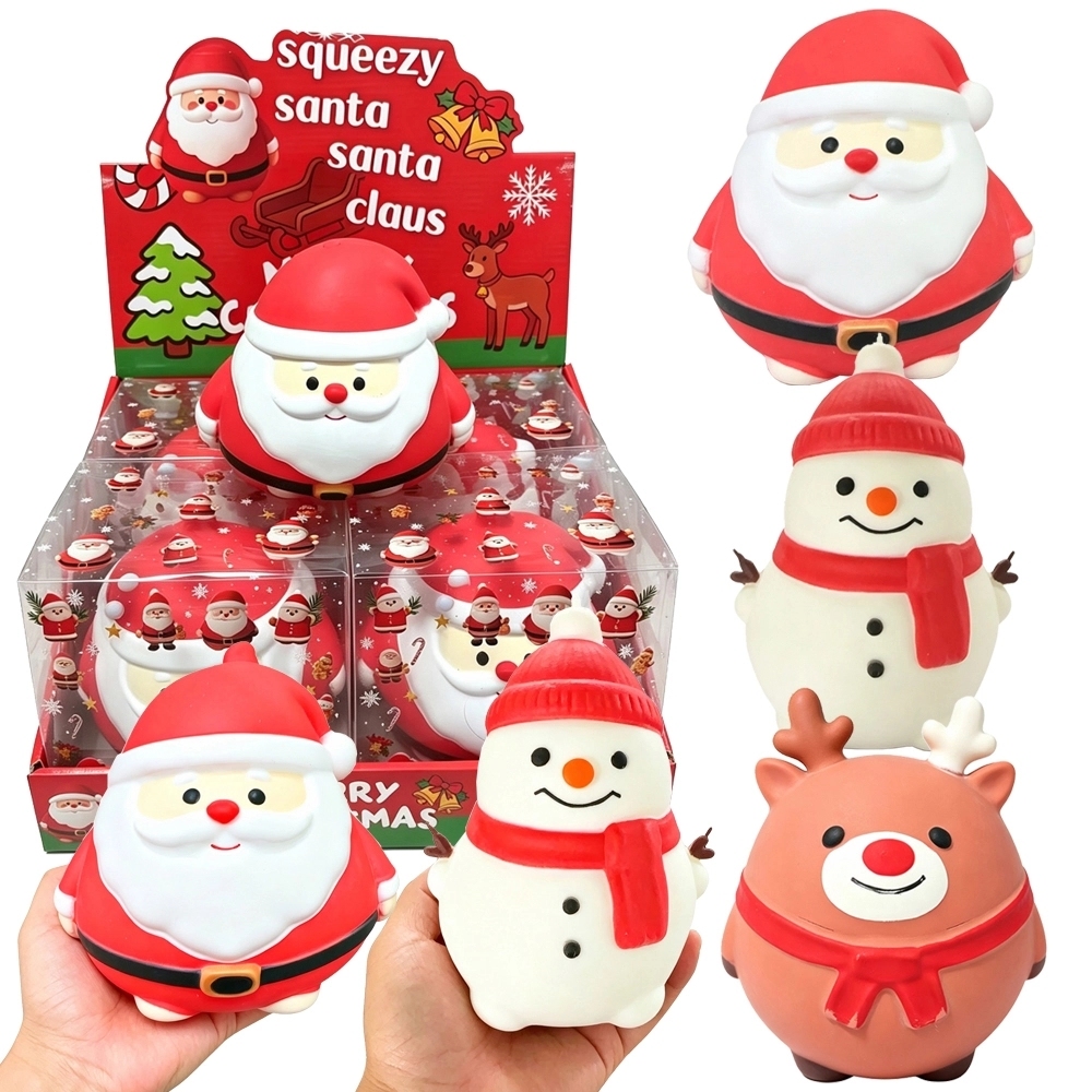 24 Pack China Warehouse TPR Soft Stretchable Christmas Jumbo Santa Chubby & Snowman Puff & Reindeer Mochi Squishy Stress Relief Fidget Toys for Kids