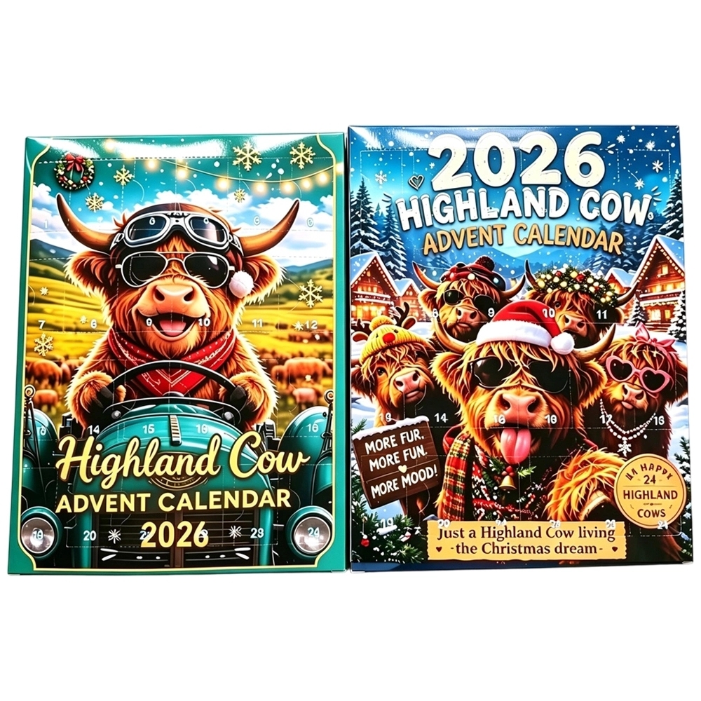25 Pack China Warehouse 2026 Christmas Highland Cow Themed 24‑Day Advent Calendar Holiday Surprise Blind Box Squishy ASMR Stress Relief Fidget Toys for Kids