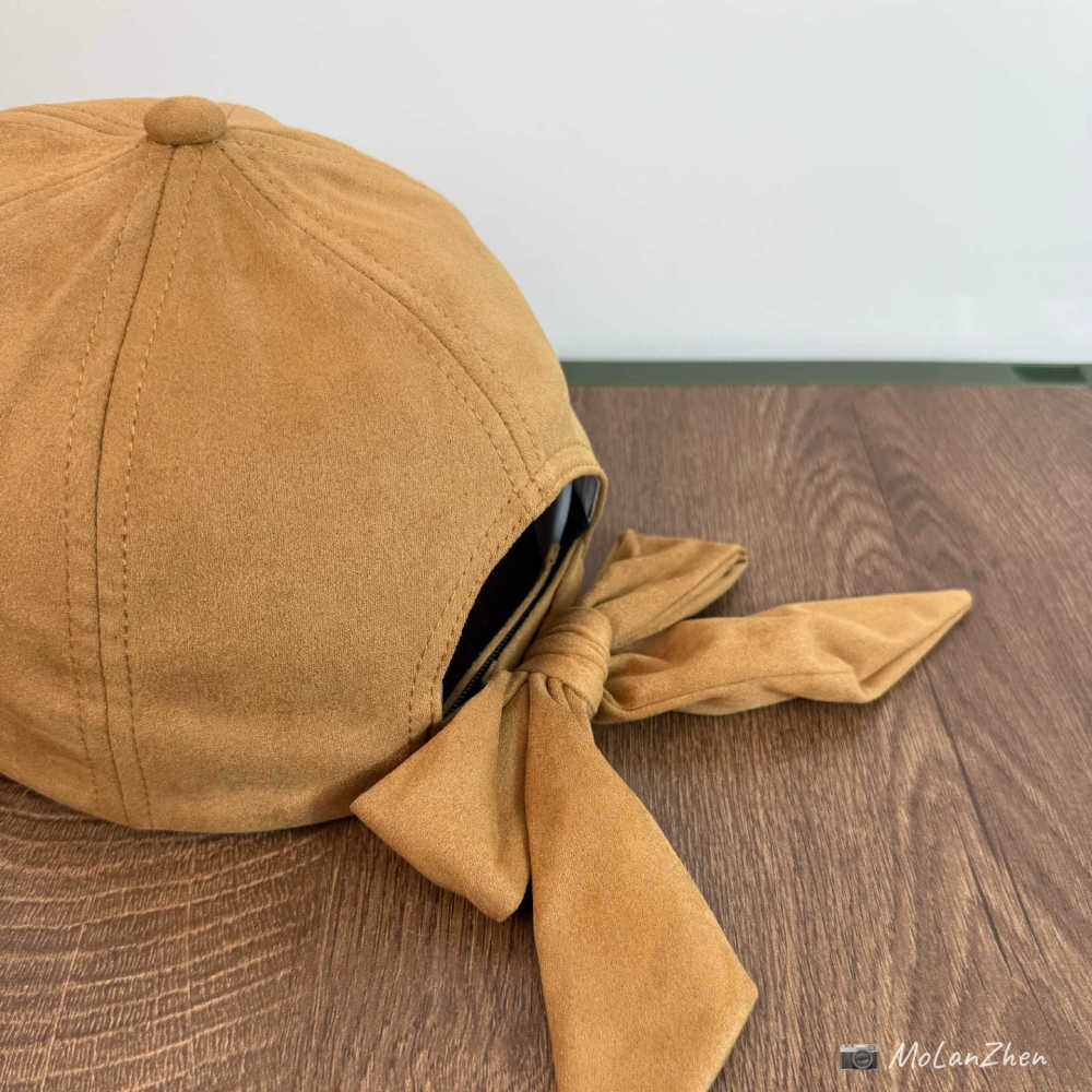 Sweet bow suede retro baseball cap for women, autumn and winter, wide brim, makes your face look smaller, high-quality Korean style duckbill cap