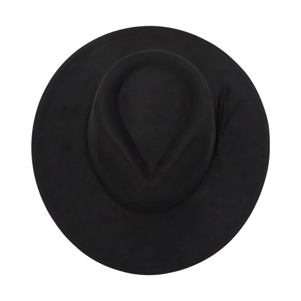 New cross-border export faux suede teardrop-shaped wide-brimmed hat with tassel accessories, fashionable runway style hat.