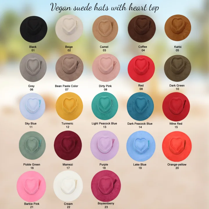 New Fashion Heart Shape Crown Suede Fedora Hats  Wide Brim Basic Draw Caps Flat Brim for Girl
