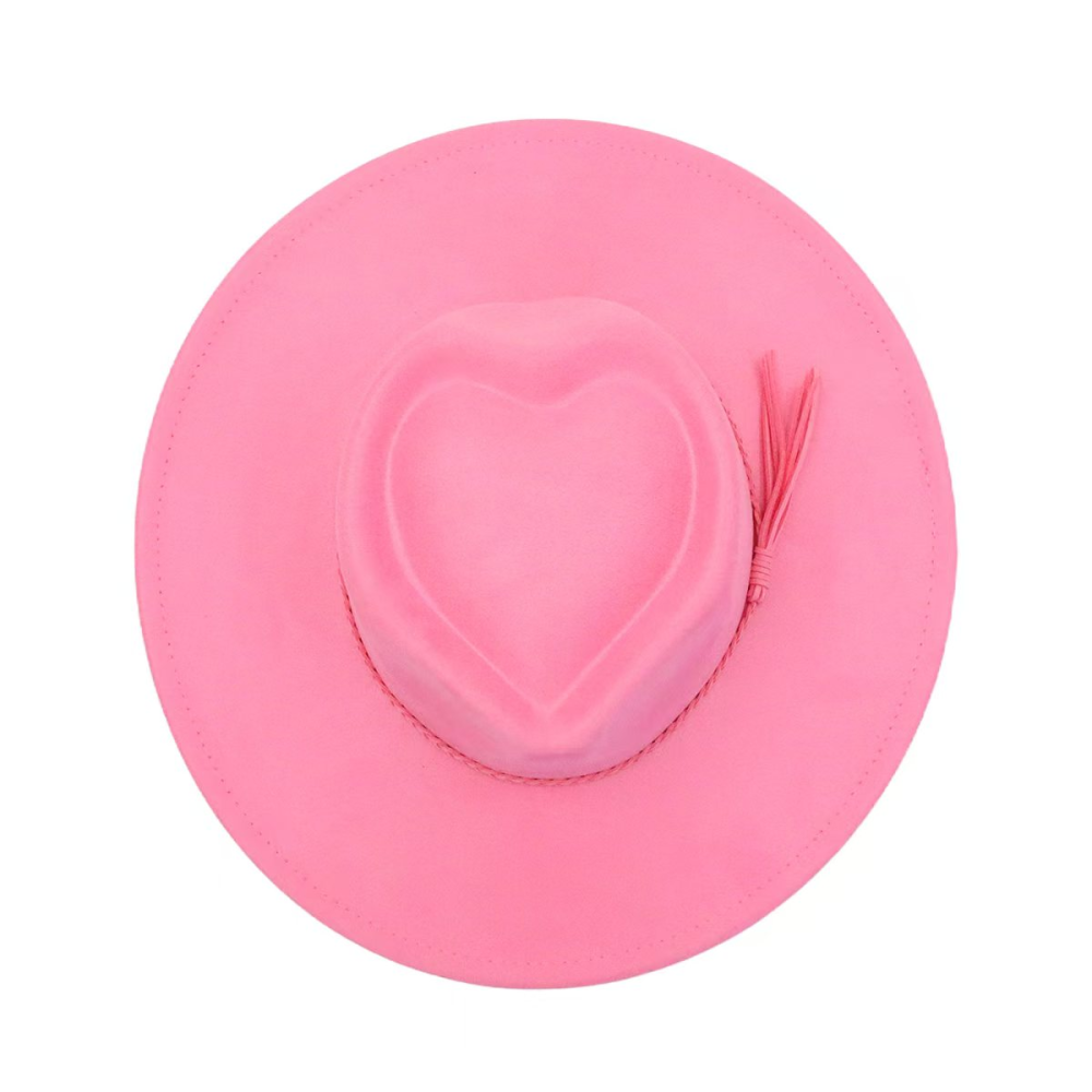 New Fashion Heart Shape Crown Suede Fedora Hats  Wide Brim Basic Draw Caps Flat Brim for Girl