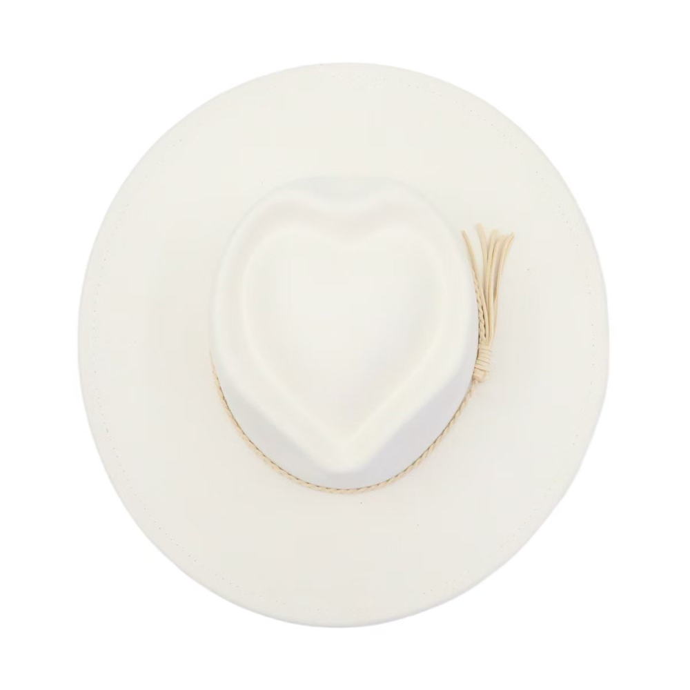 New Fashion Heart Shape Crown Suede Fedora Hats  Wide Brim Basic Draw Caps Flat Brim for Girl