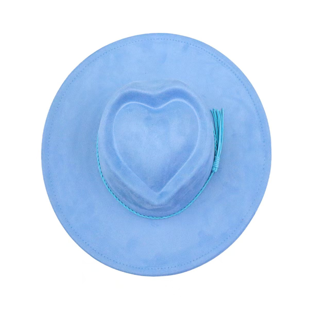 New Fashion Heart Shape Crown Suede Fedora Hats  Wide Brim Basic Draw Caps Flat Brim for Girl