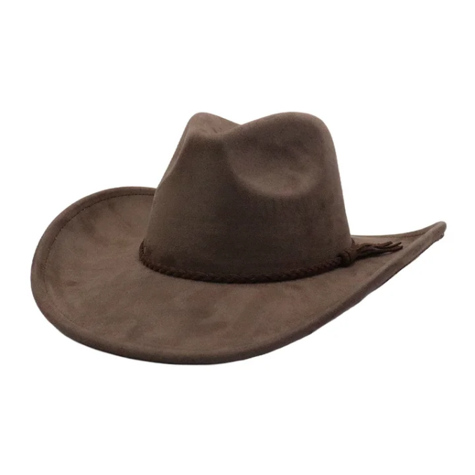 New Style Wide Brim vegan sude Cowboy Hats with Pinched Crown