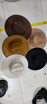 10cm wide brim Pinched Crown suede hats with a flat brim