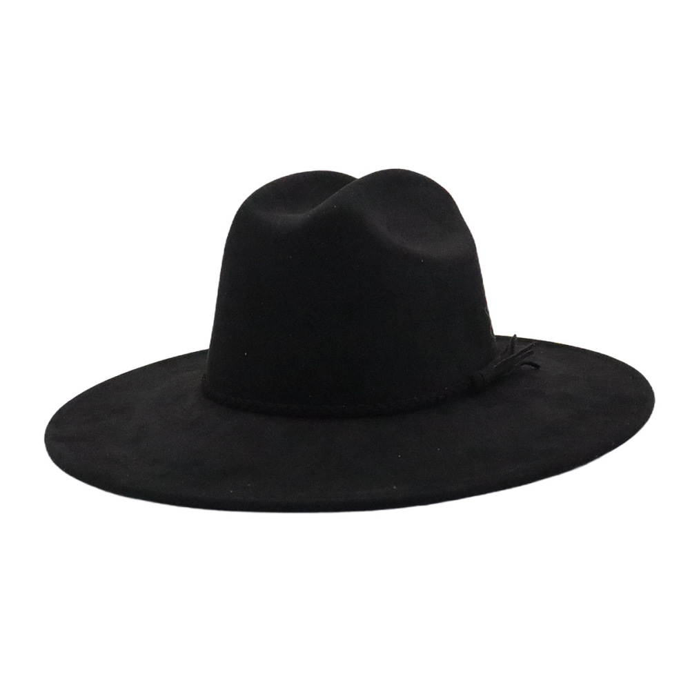 Suede fedora for men and women, suitable for cross-border e-commerce platforms like AliExpress, Wish, Amazon, and eBay. Also available: wide-brimmed fedora with a flat brim.