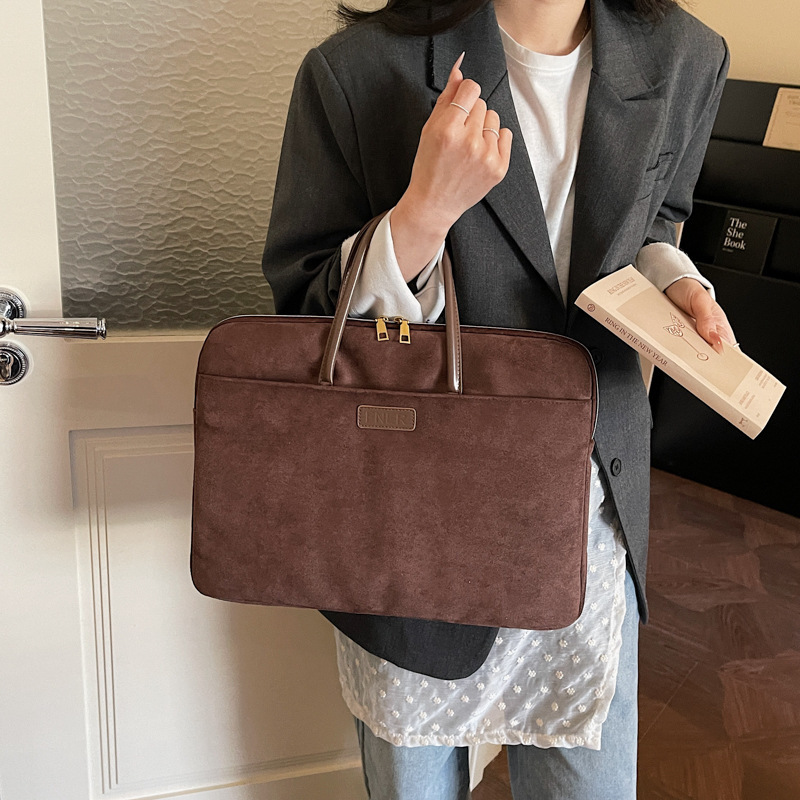 Business suede handbag for women, portable laptop bag, high-quality feel, suitable for commuting, financial documents, and office use.