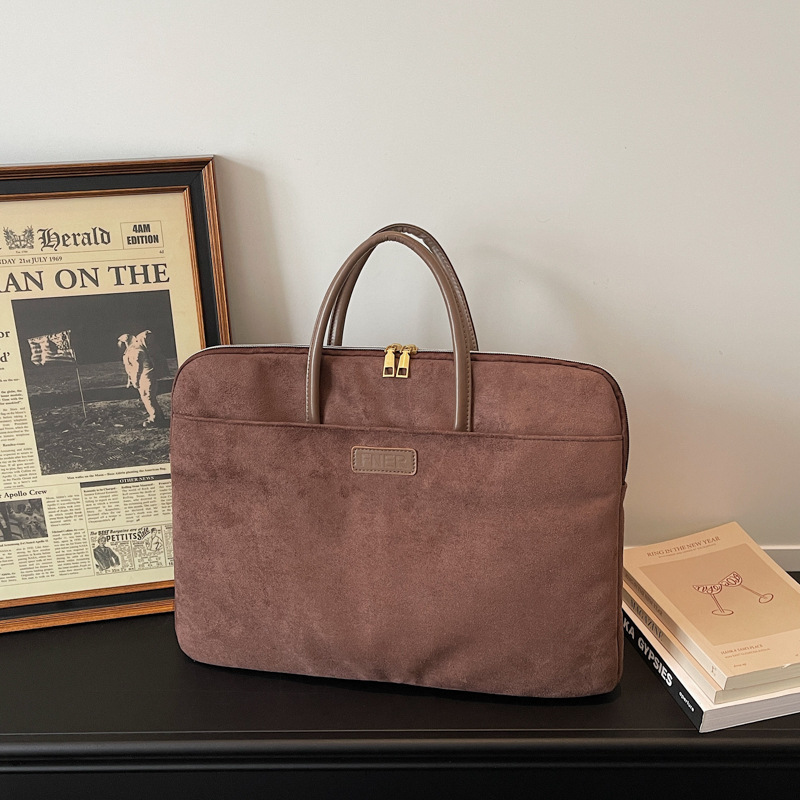 Business suede handbag for women, portable laptop bag, high-quality feel, suitable for commuting, financial documents, and office use.