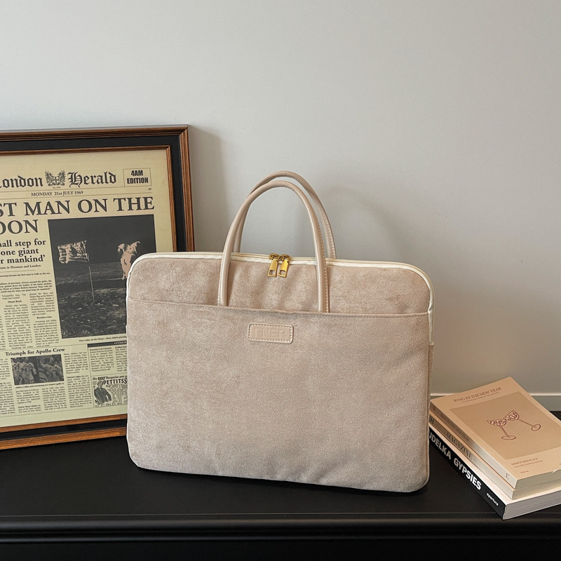 Business suede handbag for women, portable laptop bag, high-quality feel, suitable for commuting, financial documents, and office use.