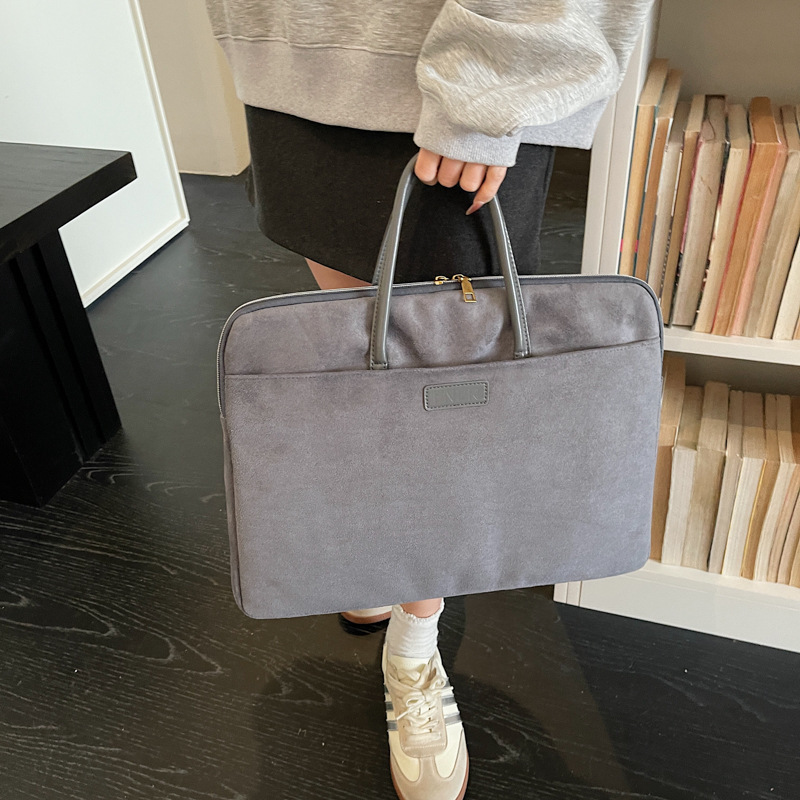 Business suede handbag for women, portable laptop bag, high-quality feel, suitable for commuting, financial documents, and office use.