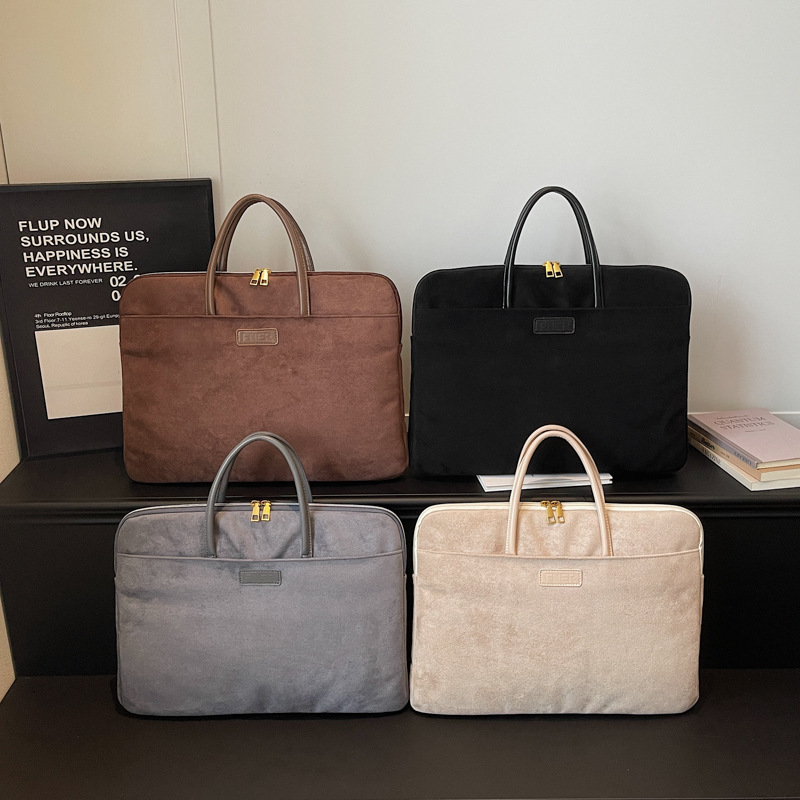 Business suede handbag for women, portable laptop bag, high-quality feel, suitable for commuting, financial documents, and office use.