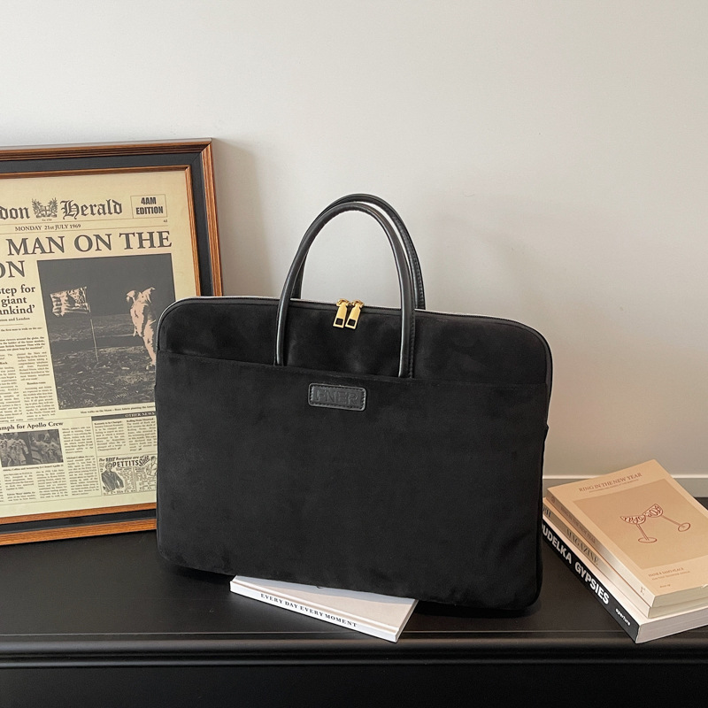 Business suede handbag for women, portable laptop bag, high-quality feel, suitable for commuting, financial documents, and office use.