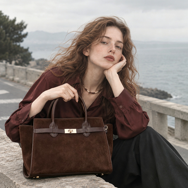 New women's shoulder/crossbody bag, made of frosted suede, large capacity, retro style, perfect for commuting and exuding a sophisticated tote bag.