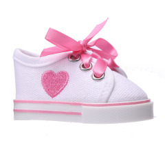 White shoes with red hearts