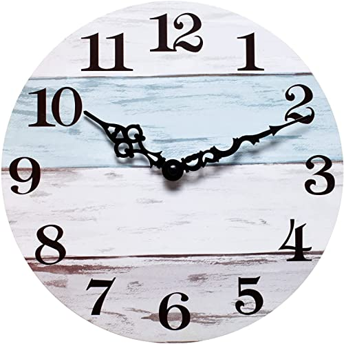 NUOVO 14 Inch Wall Clock Wood Grain Wall Clock Ocean Wall Clock Silent Wall Clock Number Quartz Wall Clock Large Decorative Wall Clock Quiet Wall Clock Home Office
