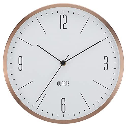 12 Inch Wall Clock Gold Metal Encasement Wall Clock Modern Wall Clock Wall Clock Silent Non Ticking Quality Quartz Battery Operated Easy to Read for Home Office School Living Room…