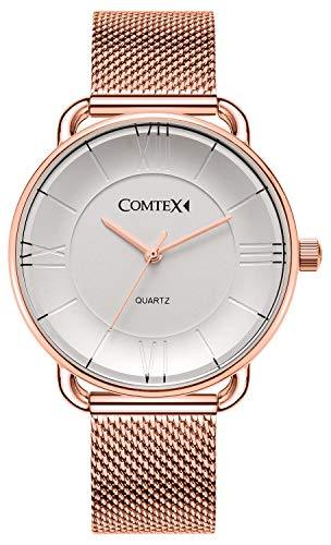 COMTEX Ladies watch waterproof simple design Watch Elegant watch for women gift pink gold mesh metal belt