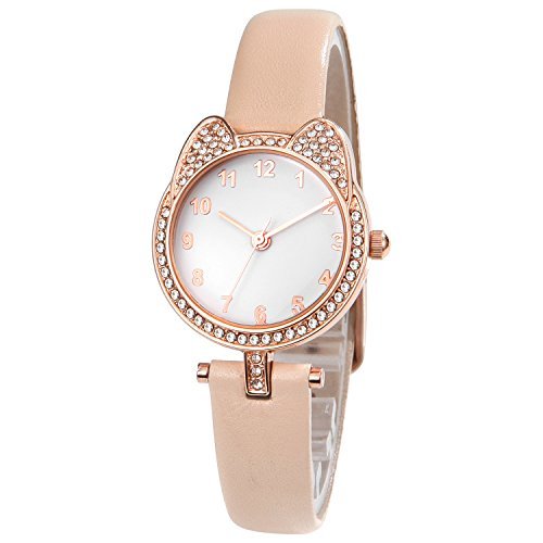 Comtex Girls figure Pink Leather kids cute cat Watch