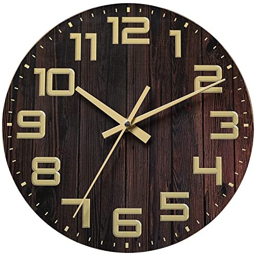 Wall Clock Wood Grain Wall Clock Luminous Wall Clock Convex Wall Clock Number Quartz Wall Clock Large Decorative Wall Clock Quiet Wall Clocks Home Office Wall Decor…