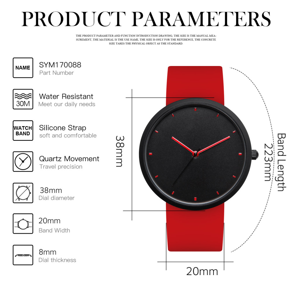 NUOVO Men Watch Red Watch for Men Silicone Watch Black Face Watch Sports Watch Casual Watch Waterproof Watch