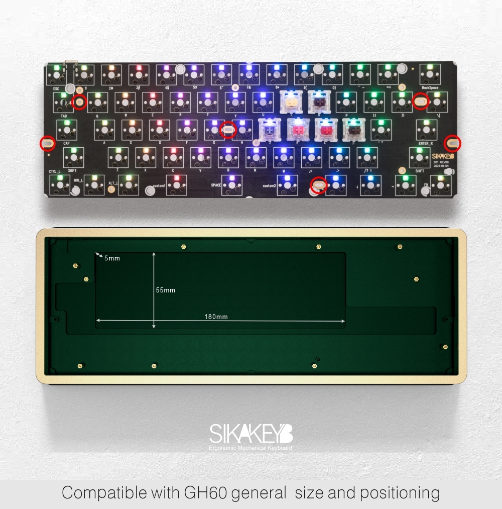 sikakeyb sk1 castle custom odm oem 61keys rgb backlit hotswap kit cnc diy case 60% Gasket aluminum metal mechanical keyboard