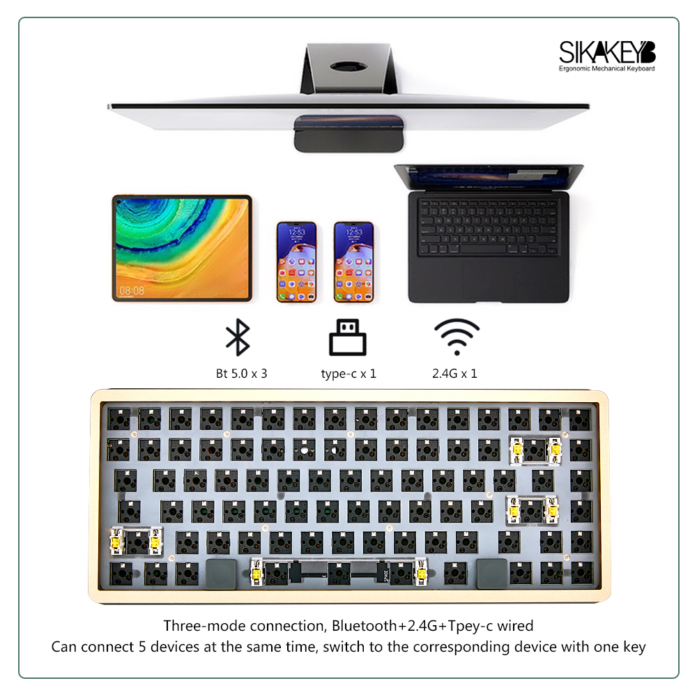 SIKAKEYB SK5 castle backlit rgb hot swap anodized aluminum cnc 84 key %75 mechanical keyboard diy kit