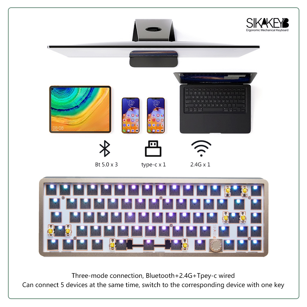 SIKAKEYB SK6 Castle Wired Wireless backlit gaming hotswap gasket Metal aluminum diy Kit %65 68 key knob mechanical keyboard