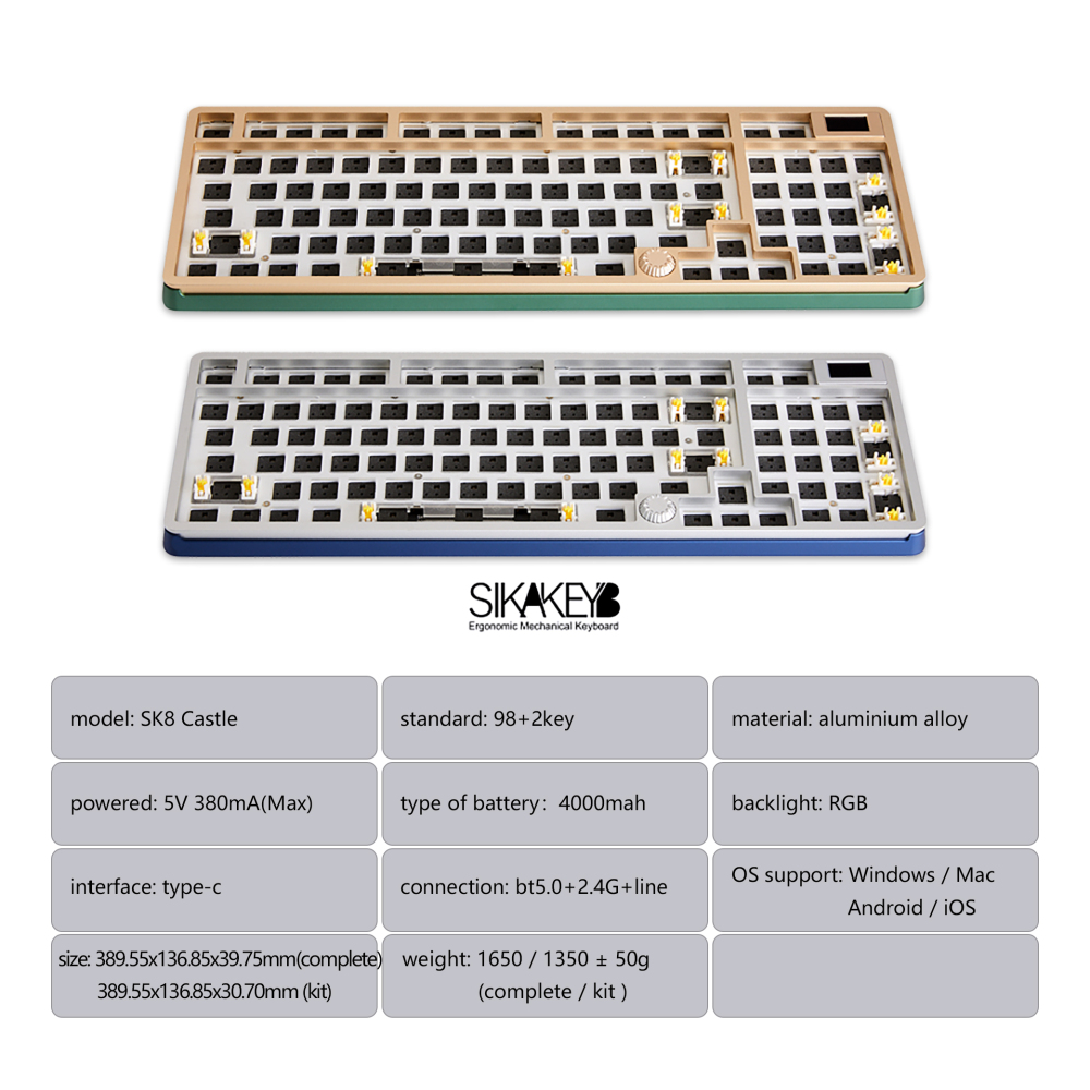 Sikakeyb Sk8 Castle 98 Key %95 Knob screen Mechanical Keyboard Kit