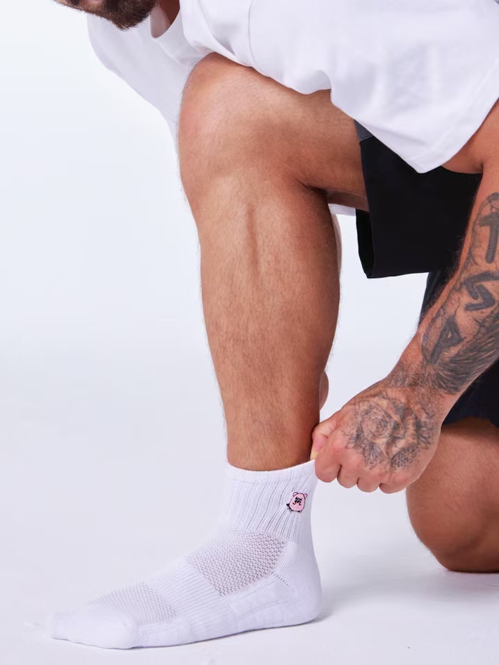 Produce Pandas Icon White Ankle Socks （3-Pack）