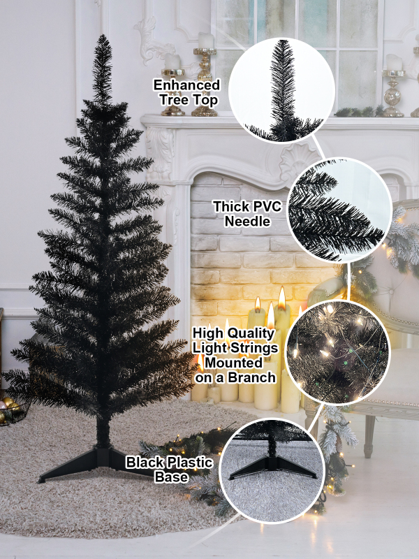 4 Feet Artificial Christmas Black Tree Decorations-115 Branch Tips PVC Flame-Retardant Christmas Decorations Home Party Indoor Outdoor Holiday Xmas Decor