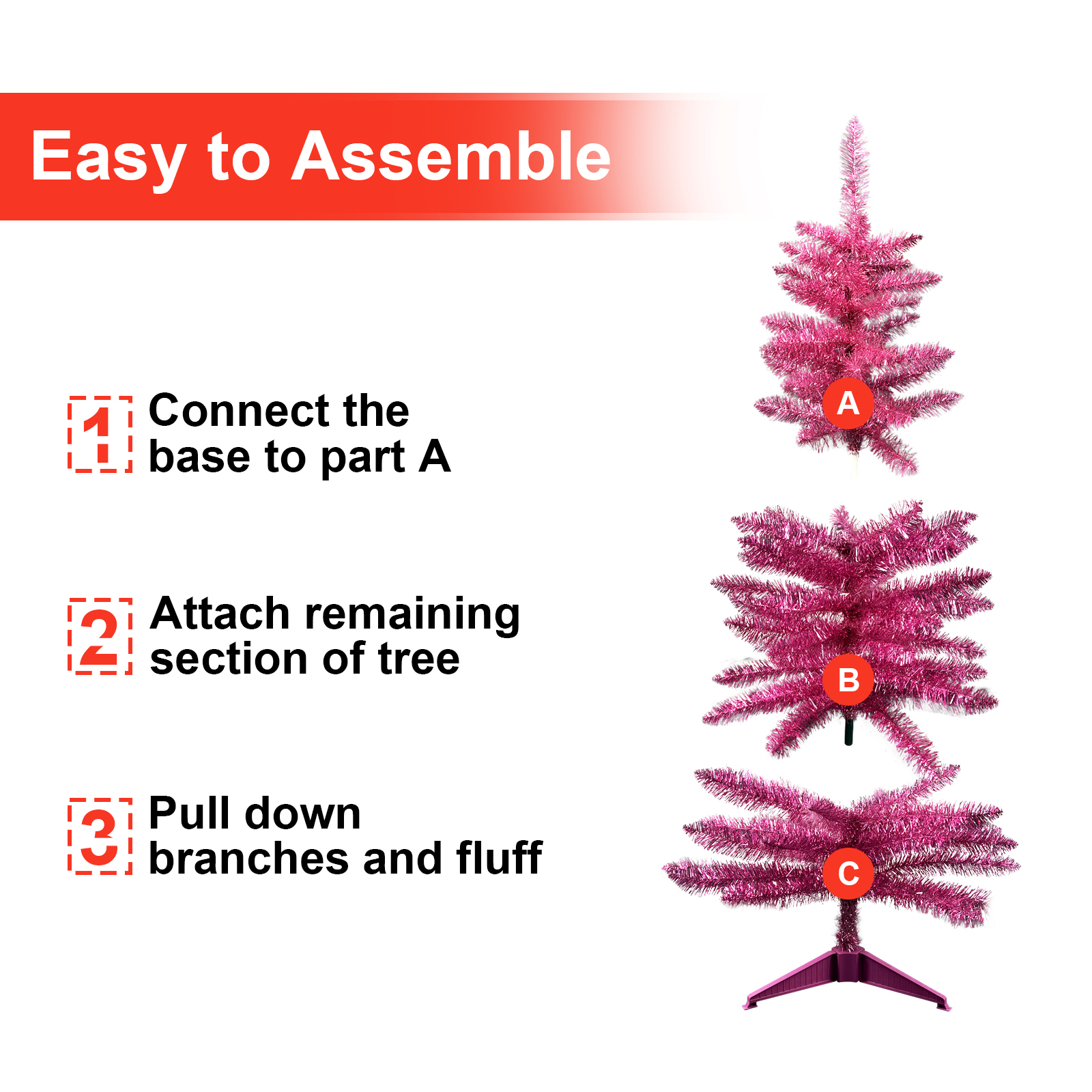 National Tree Company Pre-Lit Artificial Christmas Tree, Pink Tinsel, Warm Lights, Includes Stand, 4 feet