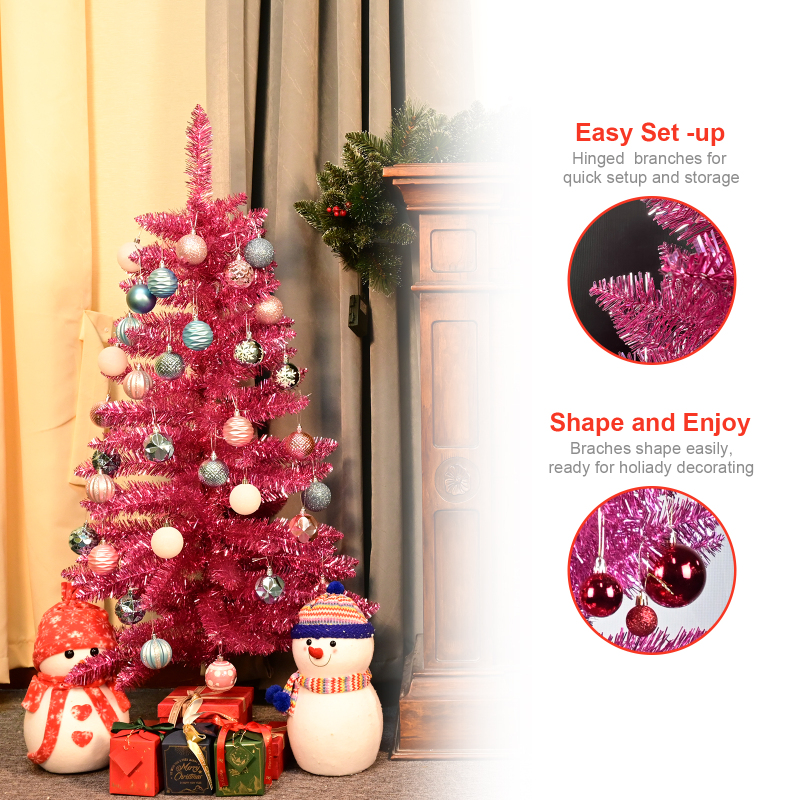 National Tree Company Pre-Lit Artificial Christmas Tree, Pink Tinsel, Warm Lights, Includes Stand, 4 feet