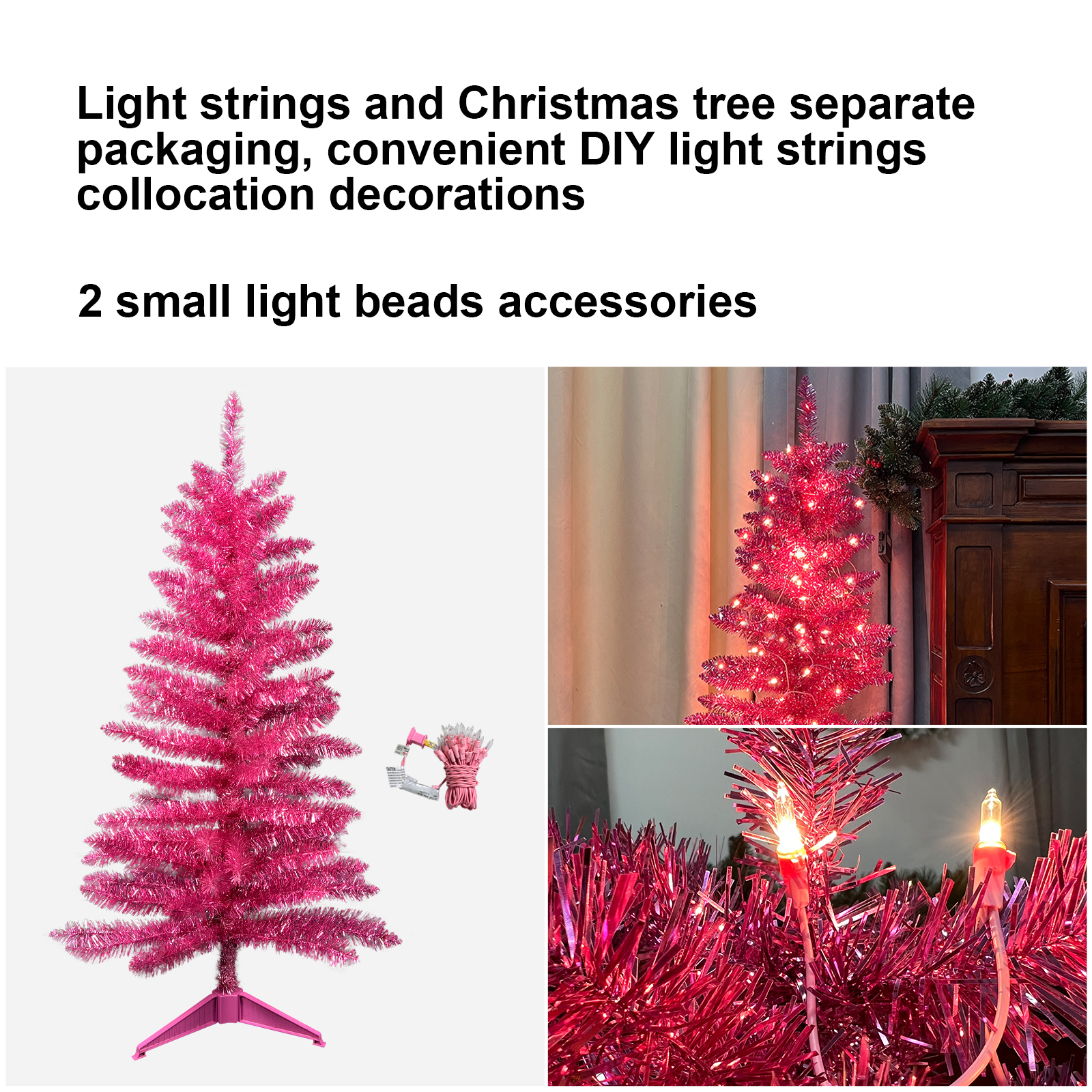 National Tree Company Pre-Lit Artificial Christmas Tree, Pink Tinsel, Warm Lights, Includes Stand, 4 feet