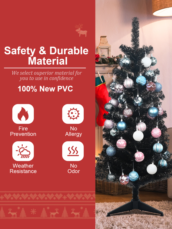 4 Feet Artificial Christmas Black Tree Decorations-115 Branch Tips PVC Flame-Retardant Christmas Decorations Home Party Indoor Outdoor Holiday Xmas Decor