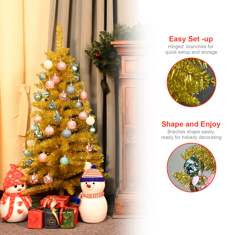 4FT Artificial Christmas Tree with Stand - Fire Prevention and Weather Resistant, Easy to Assemble Gold Tree for Home, Office, Party Decoration