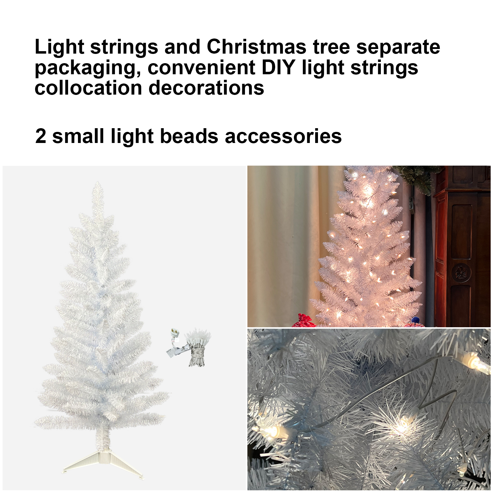 Nearly Natural 4ft. White Artificial Christmas Tree with 50 LED Lights and 115 Bendable Branches
