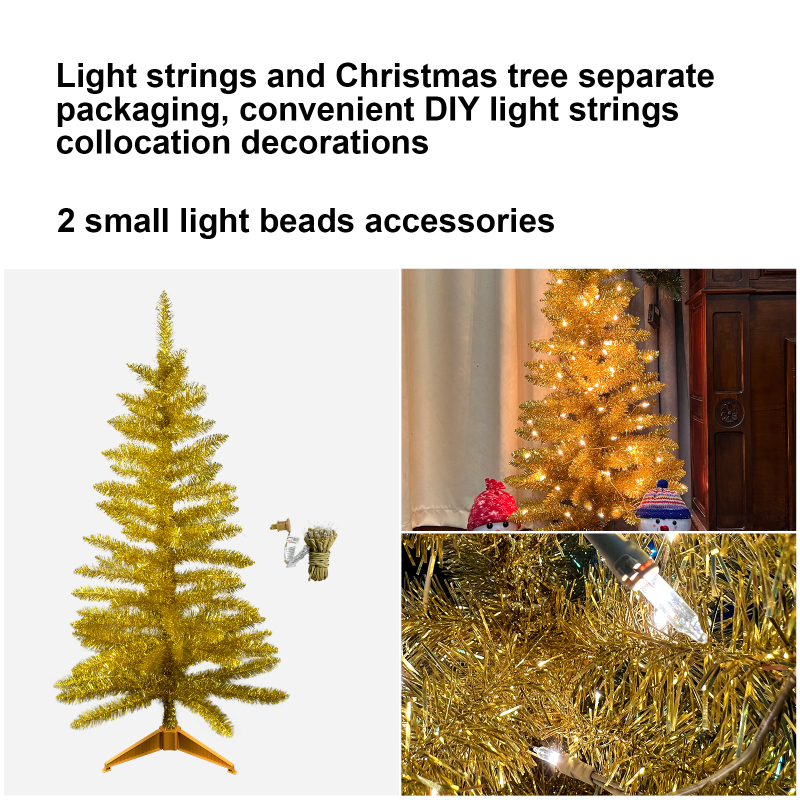 4FT Artificial Christmas Tree with Stand - Fire Prevention and Weather Resistant, Easy to Assemble Gold Tree for Home, Office, Party Decoration