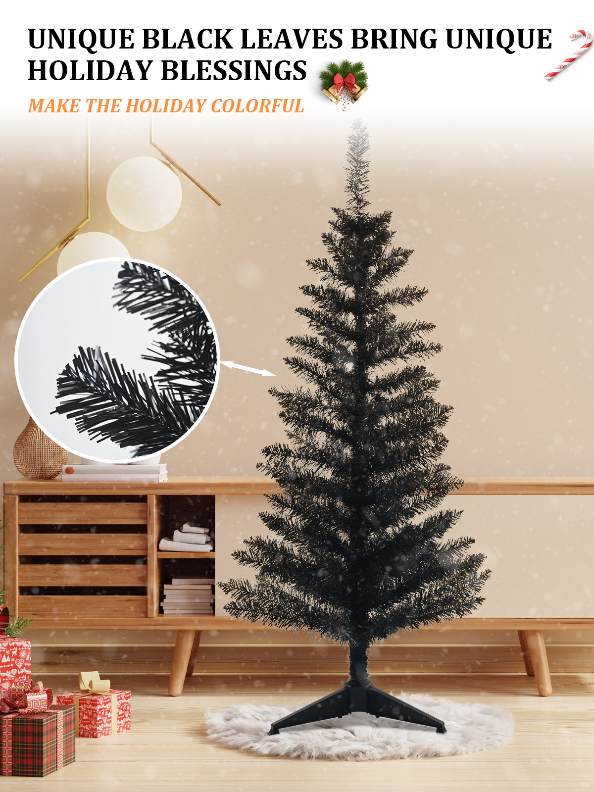 4 Feet Artificial Christmas Black Tree Decorations-115 Branch Tips PVC Flame-Retardant Christmas Decorations Home Party Indoor Outdoor Holiday Xmas Decor