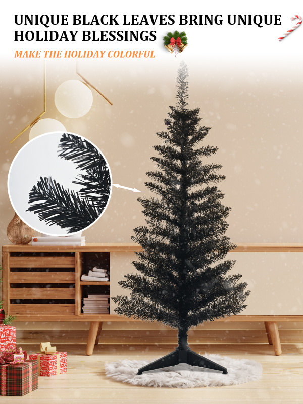 4 Feet Artificial Christmas Black Tree Decorations-115 Branch Tips PVC Flame-Retardant Christmas Decorations Home Party Indoor Outdoor Holiday Xmas Decor