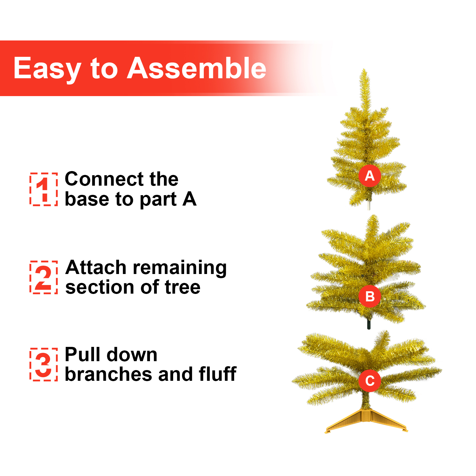 4FT Artificial Christmas Tree with Stand - Fire Prevention and Weather Resistant, Easy to Assemble Gold Tree for Home, Office, Party Decoration