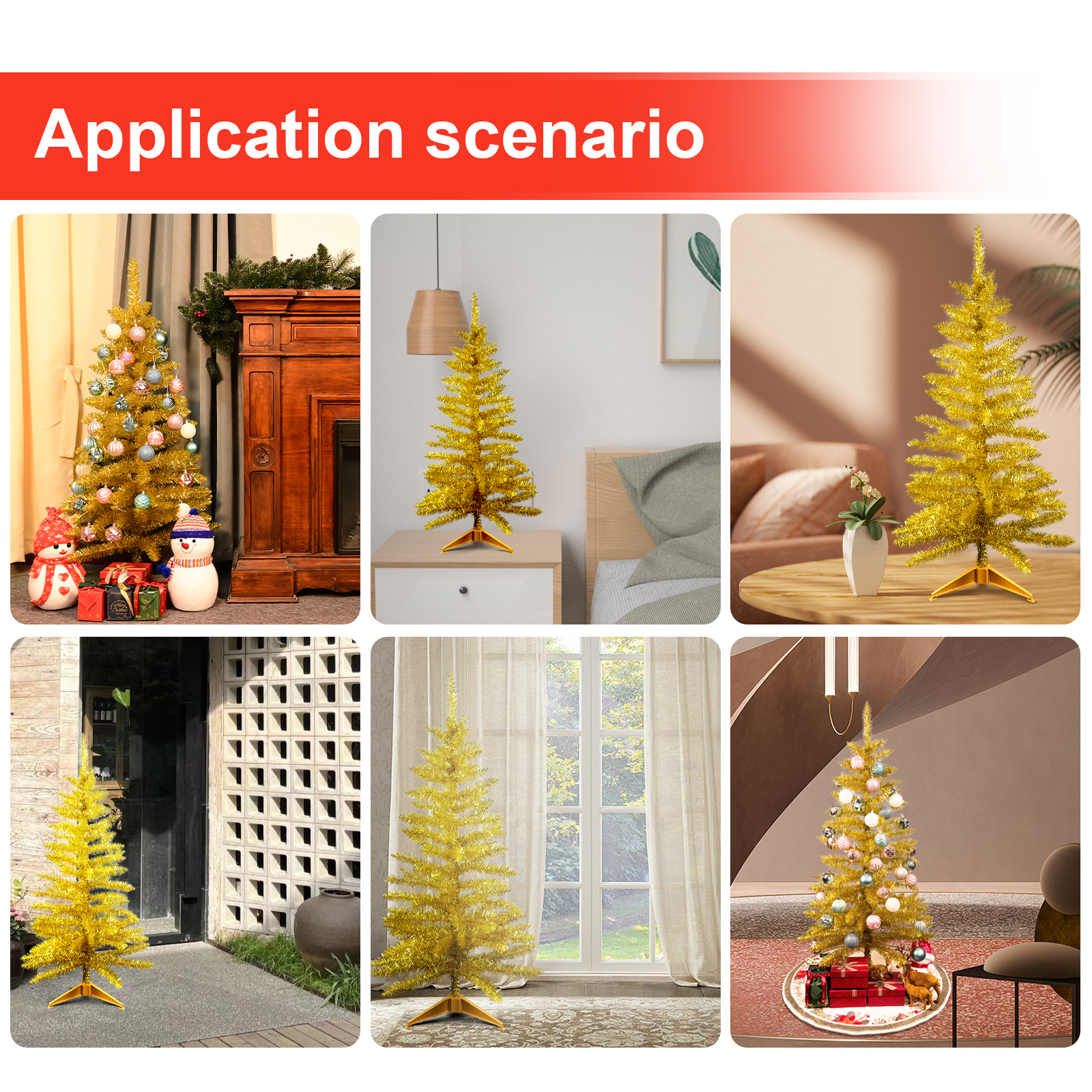 4FT Artificial Christmas Tree with Stand - Fire Prevention and Weather Resistant, Easy to Assemble Gold Tree for Home, Office, Party Decoration