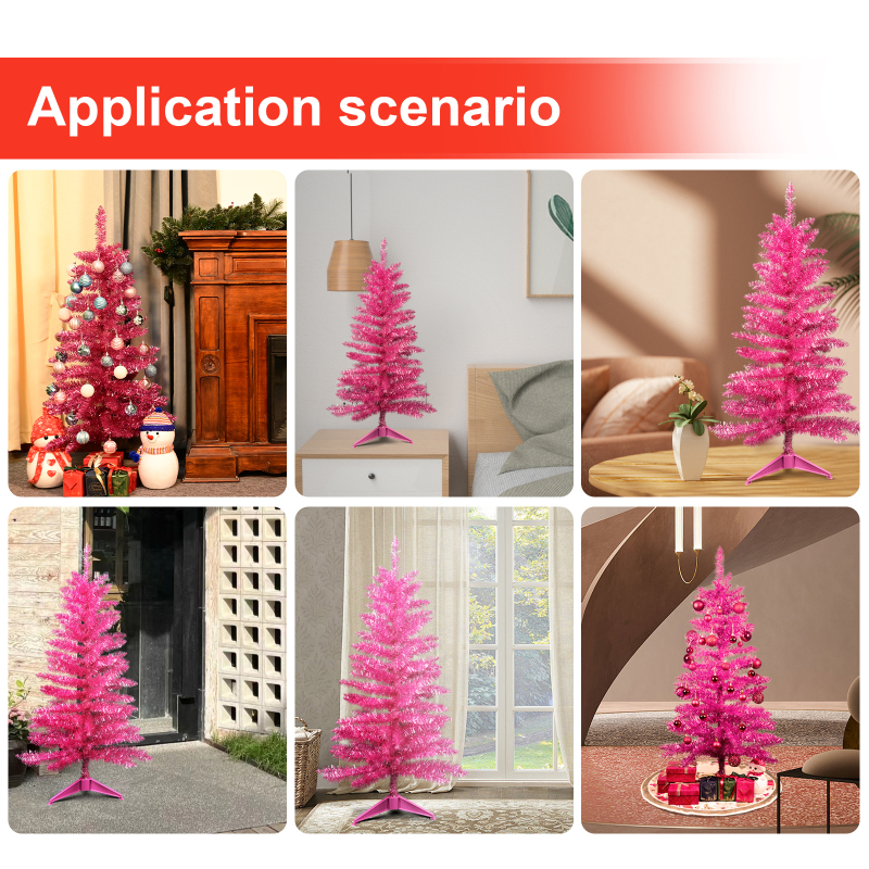 National Tree Company Pre-Lit Artificial Christmas Tree, Pink Tinsel, Warm Lights, Includes Stand, 4 feet