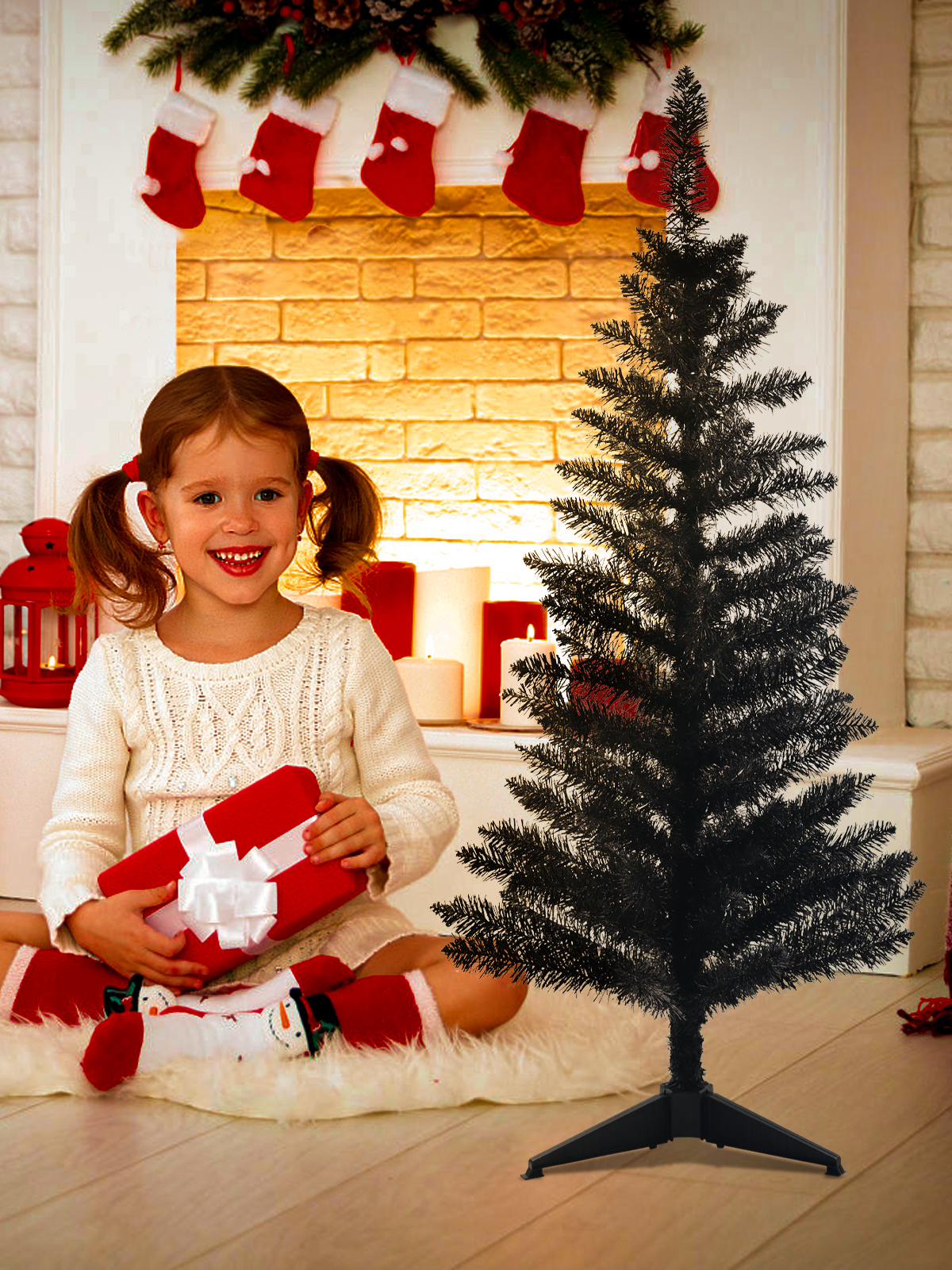 4 Feet Artificial Christmas Black Tree Decorations-115 Branch Tips PVC Flame-Retardant Christmas Decorations Home Party Indoor Outdoor Holiday Xmas Decor