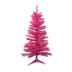 National Tree Company Pre-Lit Artificial Christmas Tree, Pink Tinsel, Warm Lights, Includes Stand, 4 feet